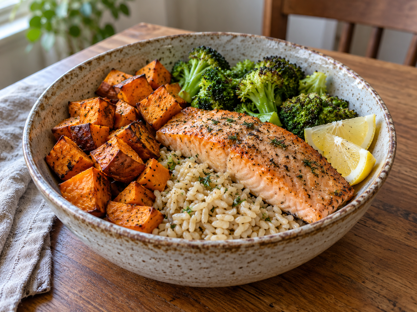 Salmon Sweet Potato Rice Bowl
