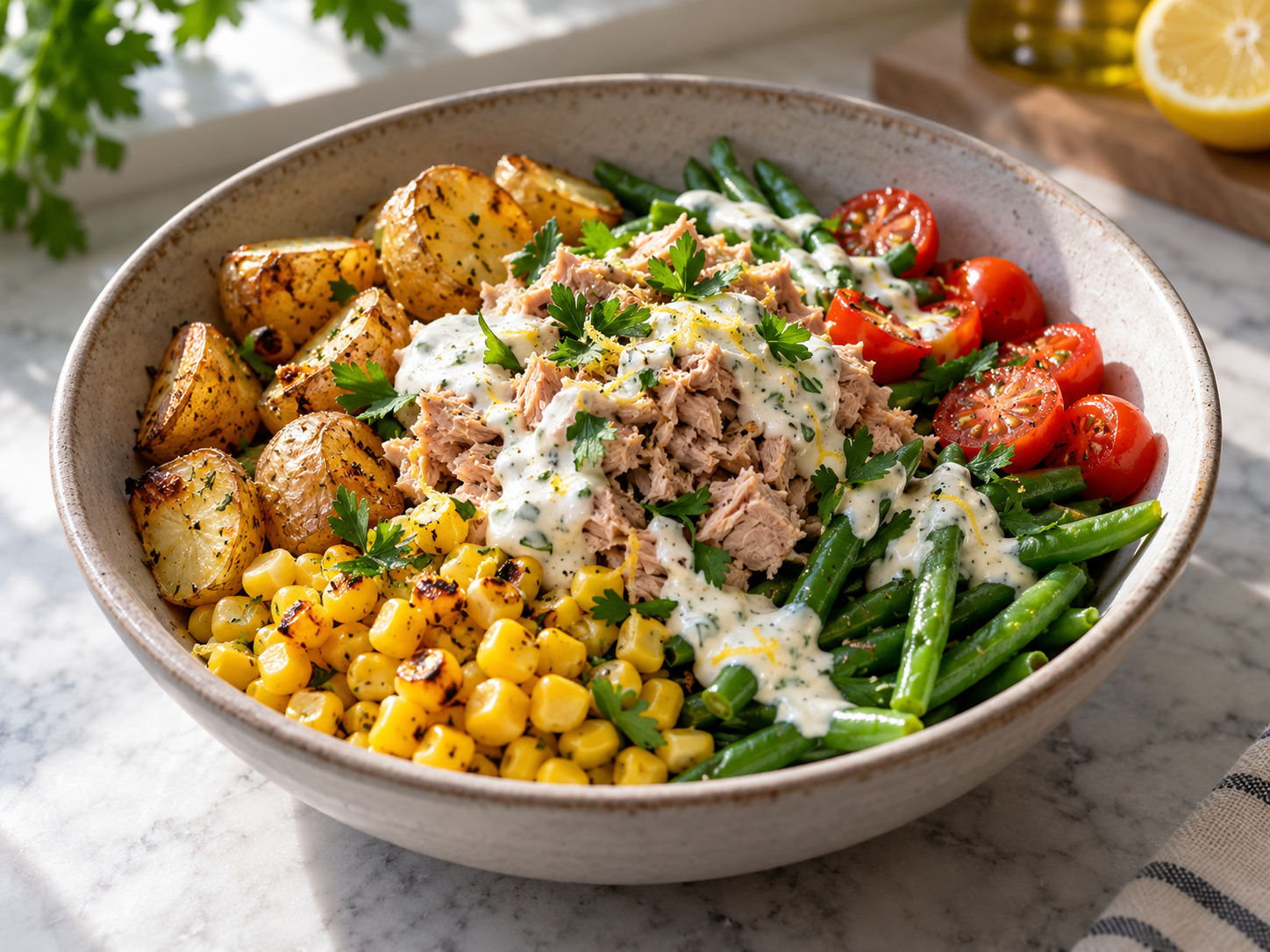 Tuna Corn and Potato Bowl