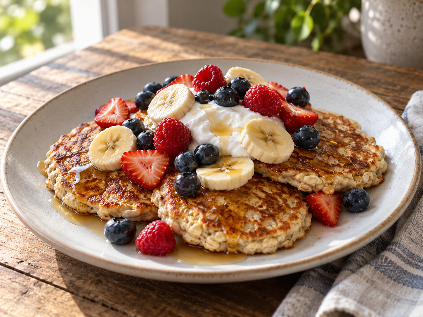Cottage Cheese Berry Oat Pancakes