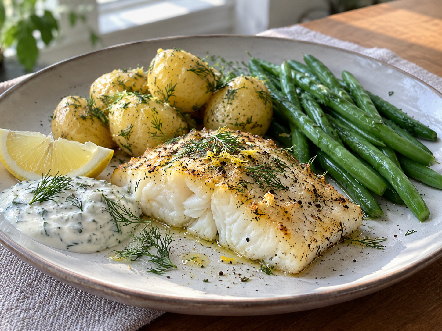 Baked Cod with Potatoes and Green Beans