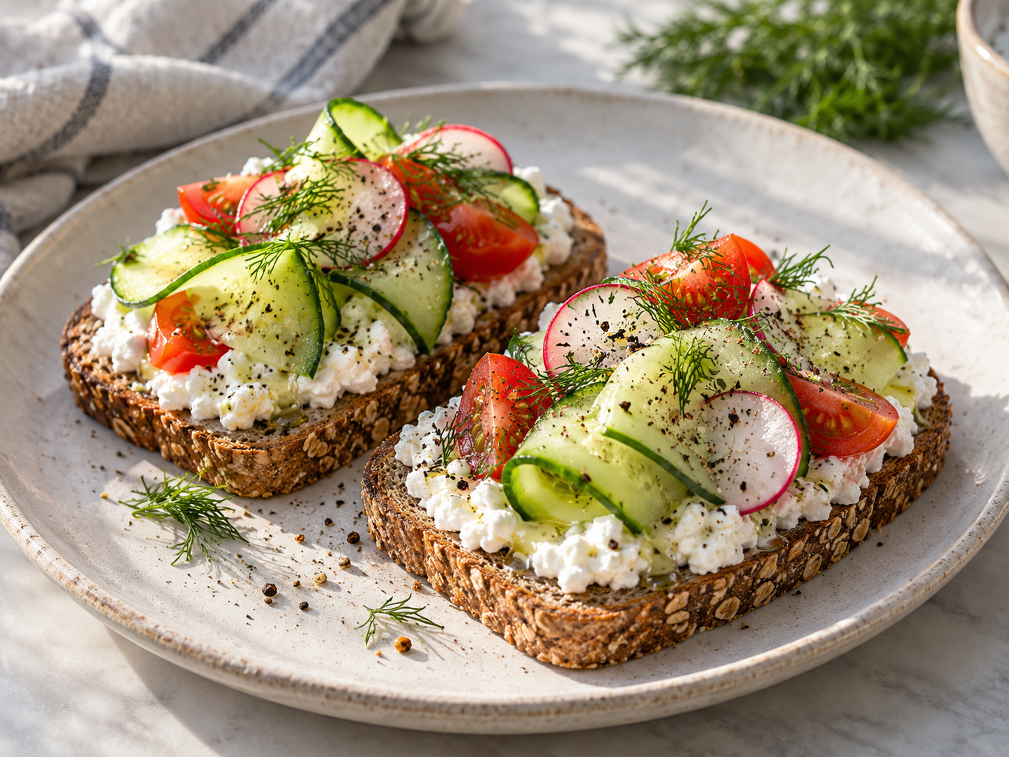 Cottage Cheese Cucumber Toast Plate